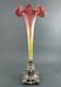 Antique Rubina Verde Art Glass Trumpet Vase Epergne 18 Tall Gilt Metal Base