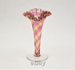 Antique Rainbow Glass Ribbed Swirl Bud Vase Crimped Rim Pontil Stevens Williams