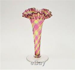 Antique Rainbow Glass Ribbed Swirl Bud Vase Crimped Rim Pontil Stevens Williams