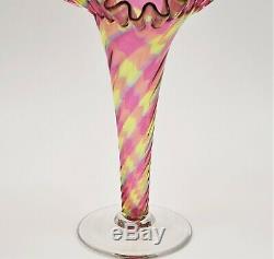 Antique Rainbow Glass Ribbed Swirl Bud Vase Crimped Rim Pontil Stevens Williams