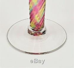 Antique Rainbow Glass Ribbed Swirl Bud Vase Crimped Rim Pontil Stevens Williams