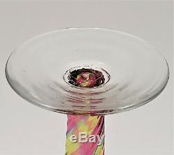 Antique Rainbow Glass Ribbed Swirl Bud Vase Crimped Rim Pontil Stevens Williams