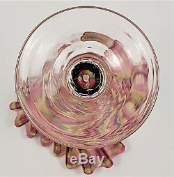 Antique Rainbow Glass Ribbed Swirl Bud Vase Crimped Rim Pontil Stevens Williams