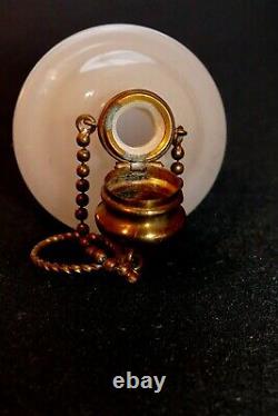 Antique Rare White Opaline Glass Egg Shape Perfume Flask Scent Chatelaine