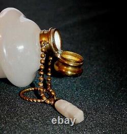 Antique Rare White Opaline Glass Egg Shape Perfume Flask Scent Chatelaine