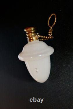 Antique Rare White Opaline Glass Egg Shape Perfume Flask Scent Chatelaine