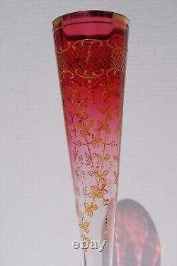 Antique Rubina Art Glass Pedestal Vase withGold & Enamel Leaf Design