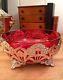Antique Ruby Bohemia Crystal Glass C 1899 Bowl Standard Toronto Silver Compote
