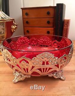 Antique Ruby Bohemia Crystal Glass c 1899 Bowl STANDARD TORONTO Silver Compote