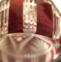 Antique Ruby Red Bohemian Cut to Clear Singing Bird Vase Hand Engraved