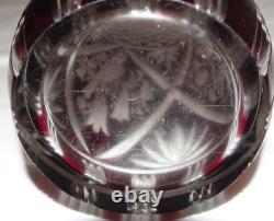 Antique Ruby Red Bohemian Cut to Clear Singing Bird Vase Hand Engraved