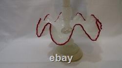 Antique Ruby Red White Opaline Glass Ruffled Rim Epergne Czechoslovakia Signed