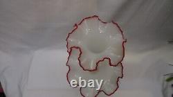 Antique Ruby Red White Opaline Glass Ruffled Rim Epergne Czechoslovakia Signed