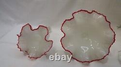 Antique Ruby Red White Opaline Glass Ruffled Rim Epergne Czechoslovakia Signed