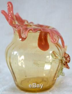Antique STEVENS & WILLIAMS Art Glass Vase With Applied Flower Leaves Victorian