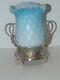 Antique Satin Blue Mother Of Pearl Silverplated Celery Holder/ Pickle Castor