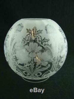 Antique Satin Etched Glass Globe Duplex Oil Lamp Shade Art Nouveau Design