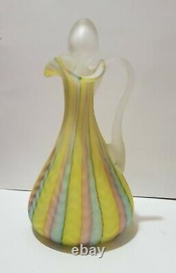 Antique Satin Mother of Pearl Glass RAINBOW Herringbone Cruet Bottle