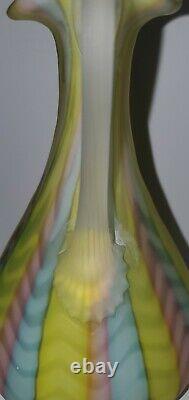 Antique Satin Mother of Pearl Glass RAINBOW Herringbone Cruet Bottle