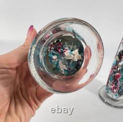 Antique Set 2 Victorian Art Glass Obelisk Pillar Devil's Fire Tower Paperweight