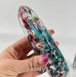 Antique Set 2 Victorian Art Glass Obelisk Pillar Devil's Fire Tower Paperweight