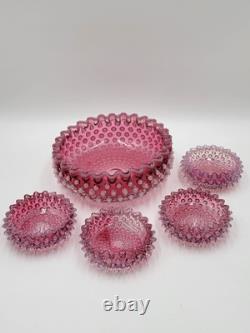 Antique Set Of 5 Bowls Hobbs Brockunier Victorian Cranberry Opalescent Hobnail Antique Set Of 5 Bowls Hobbs Brockunier Victorian Cranberry Opalescent Hobnail
