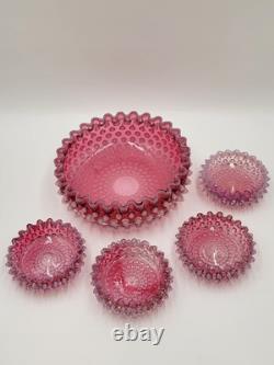 Antique Set Of 5 Bowls Hobbs Brockunier Victorian Cranberry Opalescent Hobnail Antique Set Of 5 Bowls Hobbs Brockunier Victorian Cranberry Opalescent Hobnail