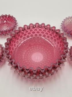 Antique Set Of 5 Bowls Hobbs Brockunier Victorian Cranberry Opalescent Hobnail Antique Set Of 5 Bowls Hobbs Brockunier Victorian Cranberry Opalescent Hobnail