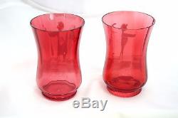 Antique Set of MARY GREGORY ART VICTORIAN GLASS CRANBERRY Pitcher and 2 Cups