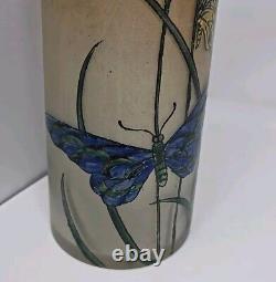 Antique Signed Legras Art Nouveau Butterfly Hand Enameled Vase 13 3/4 France