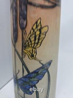 Antique Signed Legras Art Nouveau Butterfly Hand Enameled Vase 13 3/4 France