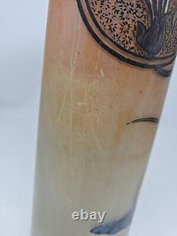 Antique Signed Legras Art Nouveau Butterfly Hand Enameled Vase 13 3/4 France