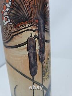 Antique Signed Legras Art Nouveau Butterfly Hand Enameled Vase 13 3/4 France