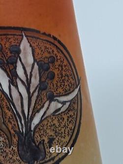 Antique Signed Legras Art Nouveau Butterfly Hand Enameled Vase 13 3/4 France