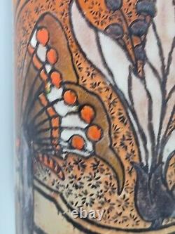 Antique Signed Legras Art Nouveau Butterfly Hand Enameled Vase 13 3/4 France