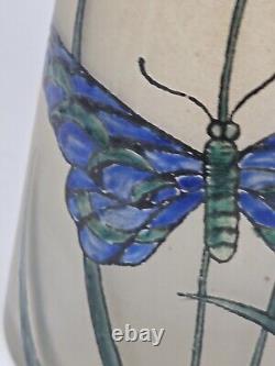 Antique Signed Legras Art Nouveau Butterfly Hand Enameled Vase 13 3/4 France