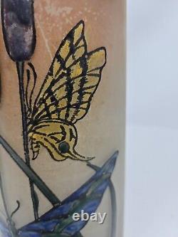 Antique Signed Legras Art Nouveau Butterfly Hand Enameled Vase 13 3/4 France