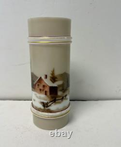 Antique Smith Bros Ring Vase Rare Cabin Scene Sandwich Mt. Washington Art Glass