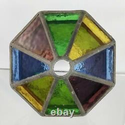 Antique Stained Glass Hall Lantern Light Shade lead lined Arts Crafts Victorian
