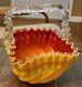 Antique Stevens & Williams Amberina Yellow Case Glass Basket Clear Trim