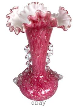 Antique Stevens & Williams Art Glass Vase Pink Spangle Silver Mica England 1890