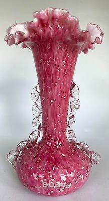 Antique Stevens & Williams Art Glass Vase Pink Spangle Silver Mica England 1890