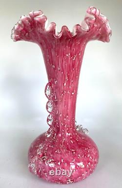 Antique Stevens & Williams Art Glass Vase Pink Spangle Silver Mica England 1890