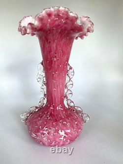 Antique Stevens & Williams Art Glass Vase Pink Spangle Silver Mica England 1890