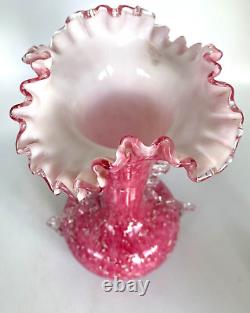 Antique Stevens & Williams Art Glass Vase Pink Spangle Silver Mica England 1890