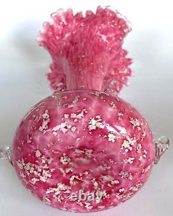 Antique Stevens & Williams Art Glass Vase Pink Spangle Silver Mica England 1890