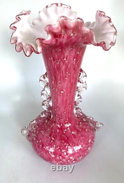 Antique Stevens & Williams Art Glass Vase Pink Spangle Silver Mica England 1890