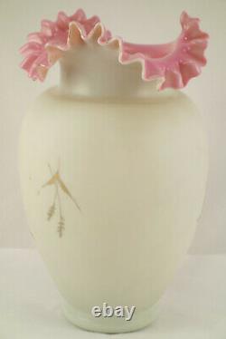Antique Stevens Williams Bristol 1888 Satin Pink Ruffle Enamel Art Glass Vase