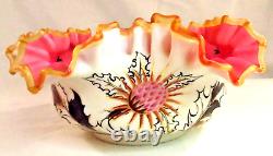 Antique Stevens & Williams Pink/white Satin Glass Brides Basket Bowl Glows