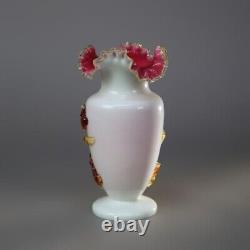 Antique Stevens & Williams Satinware Art Glass with Applied Leaf & Acorn c1890